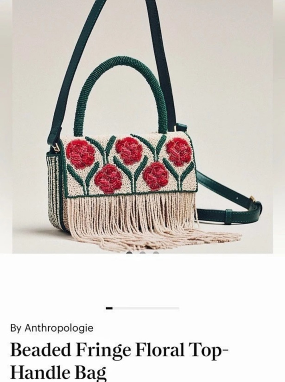 Anthropologie Beaded Fringe Floral Top-Handle Handbag